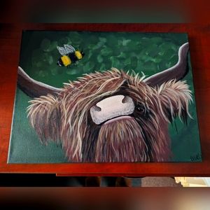 Painting by me: Highland cow with bumblebee